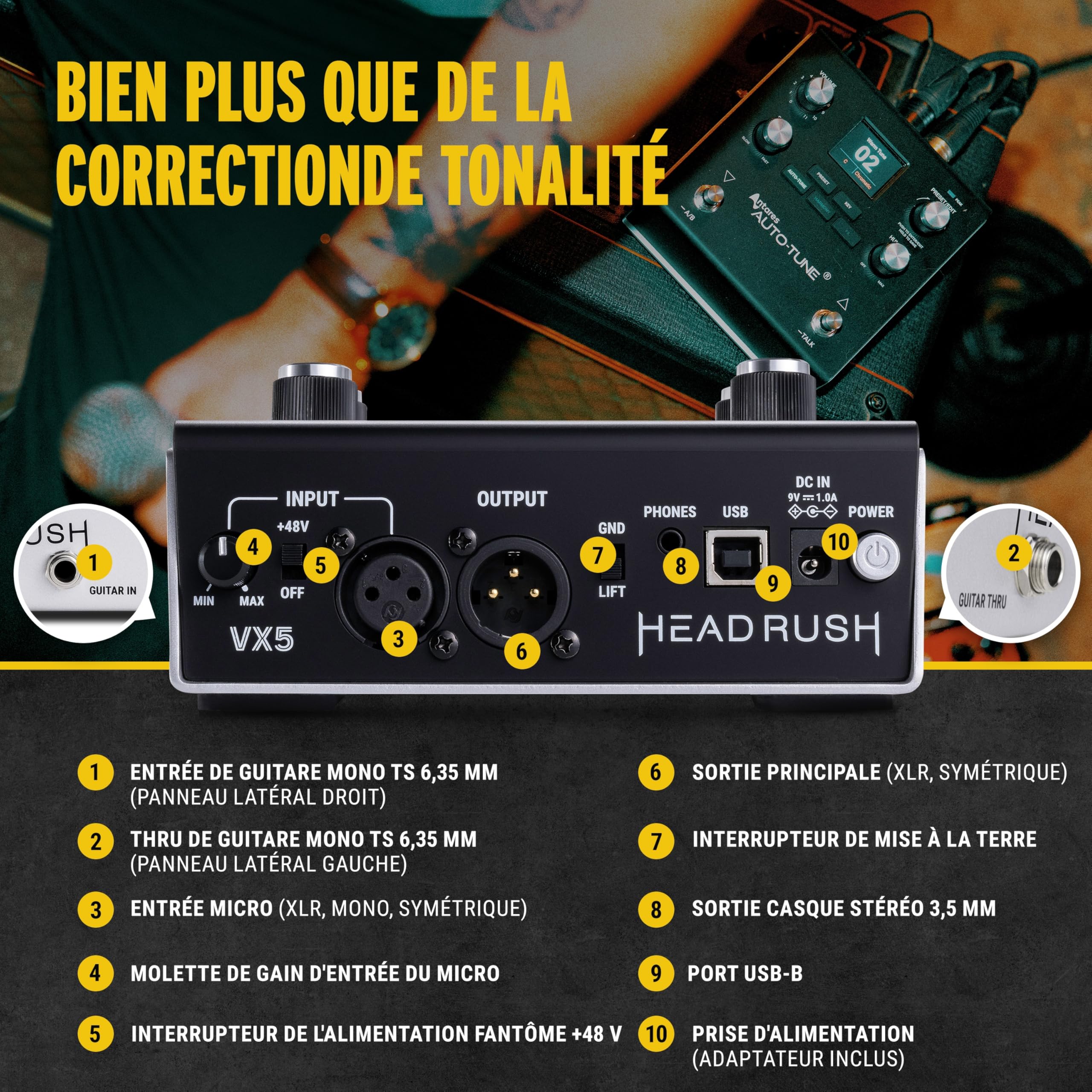 HeadRush VX5 - Pédale d'effets Vocaux avec Antares AutoTune, Correction de Tonalité en Temps Réel, Harmonie vocale, Entrées Guitare et Micro, Interface Audio