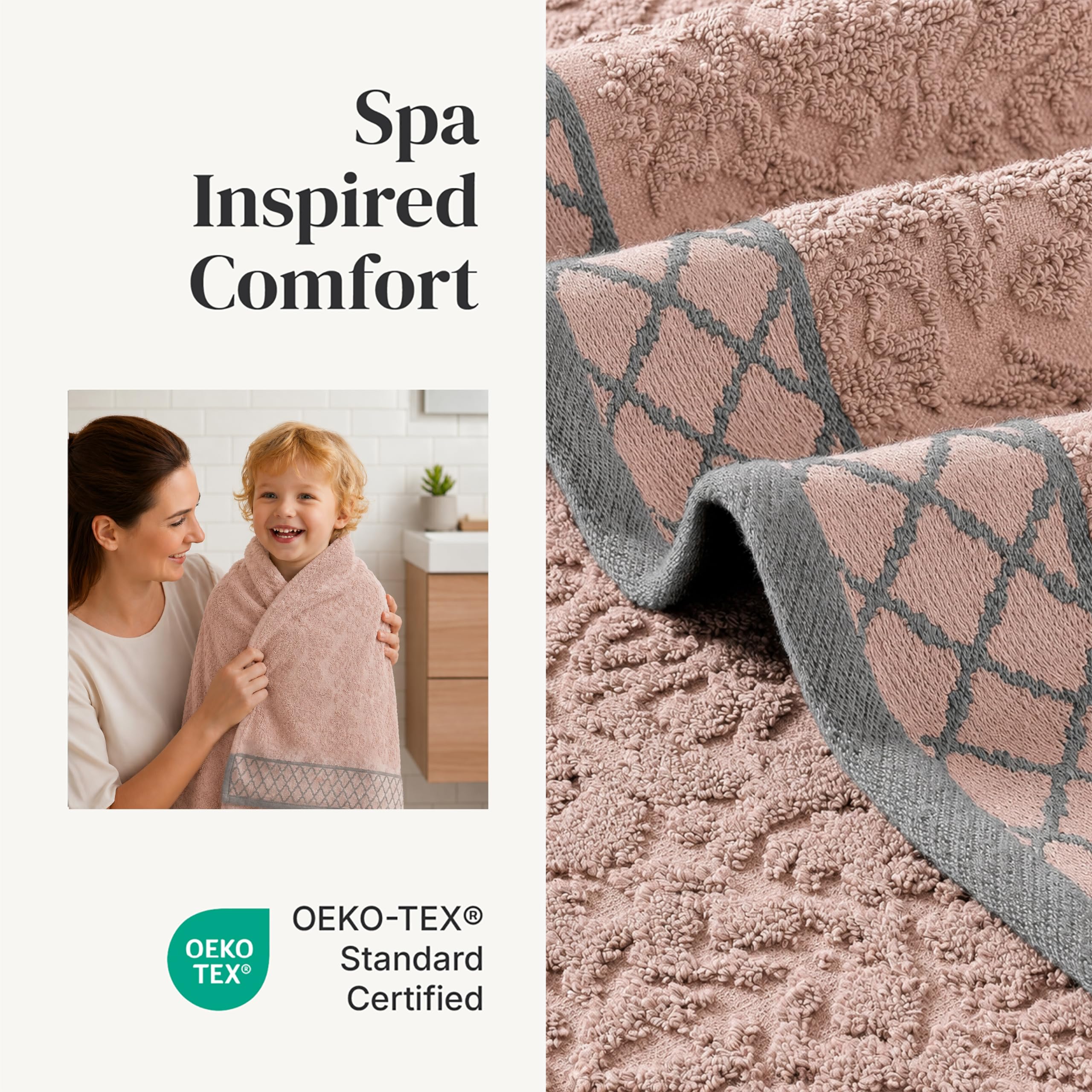 Pacific Coast Textiles adamaszek żakardowe ręczniki z ozdobną obwódką, bawełna, brzoskwinia, zestaw 6 sztuk