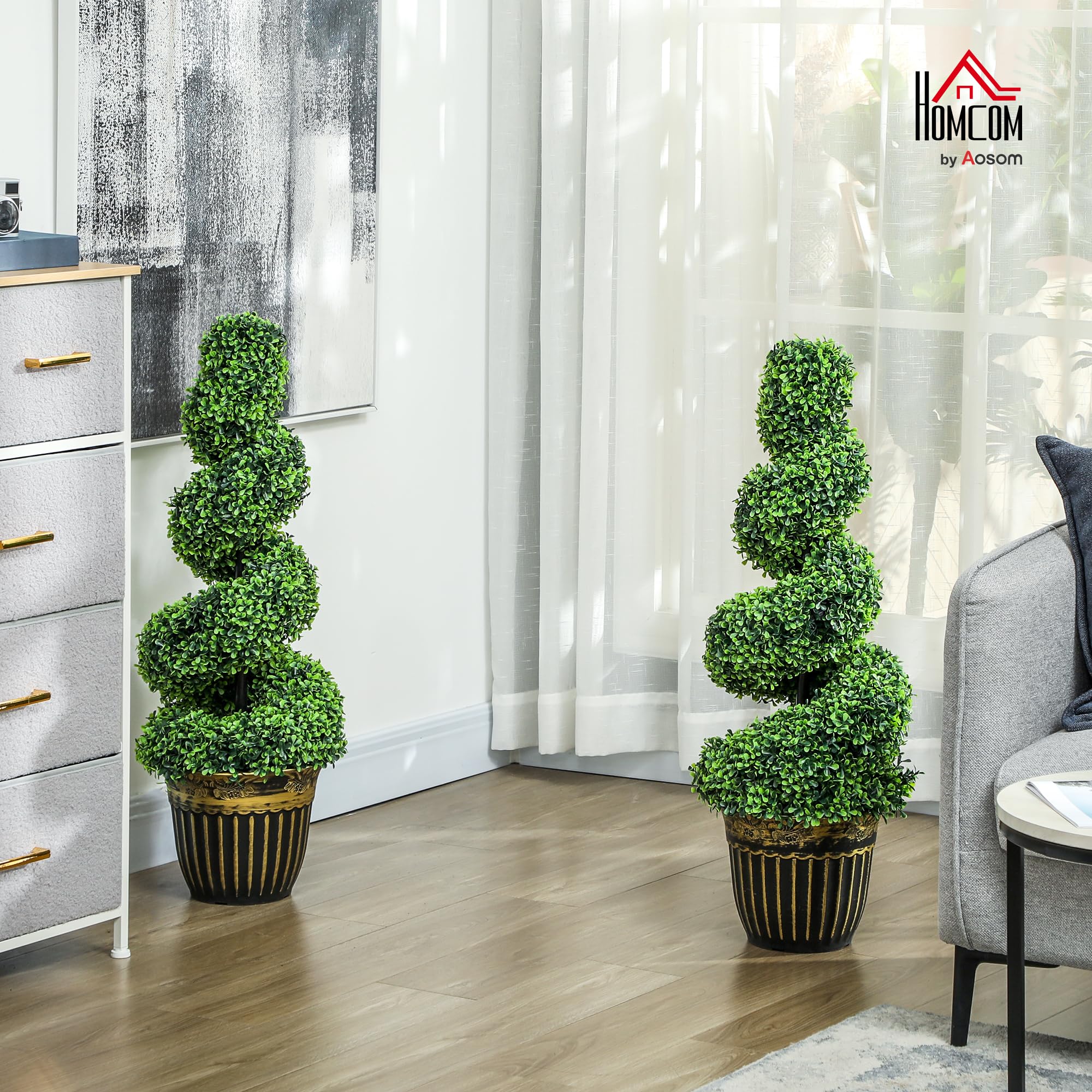 HOMCOM 2er Set Künstliche Buchsbaum 90cm Spirale Kunstpflanze im Topf | Künstliche Pflanzen, Kunstbaum, Fake Plant Wie Echt, Wohnzimmer Schlafzimmer Büro Garten, Moderne Dekoration, Geschenk