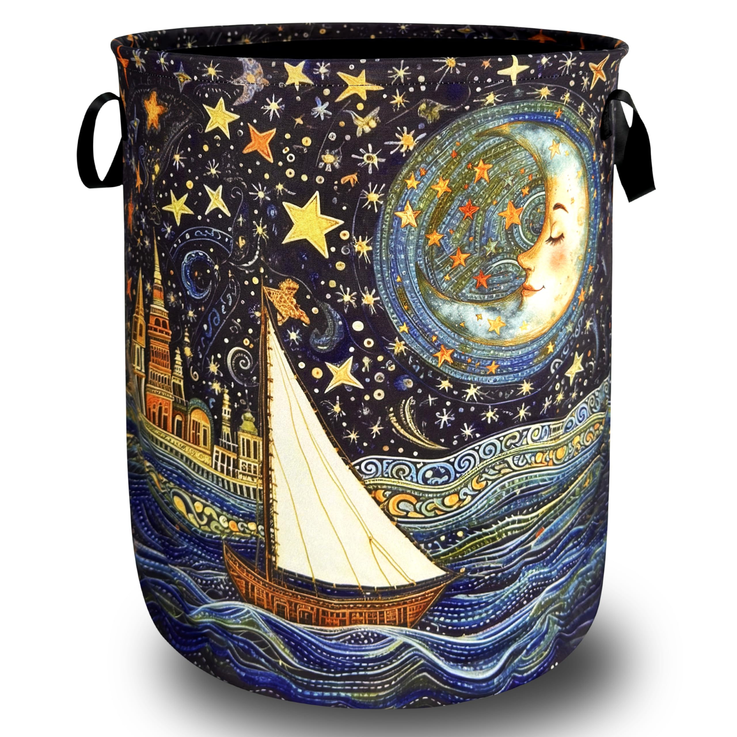 Moon Starry Sky Laundry Basket Oxford Cloth Foldable Hamper 18.9x16.5Inch