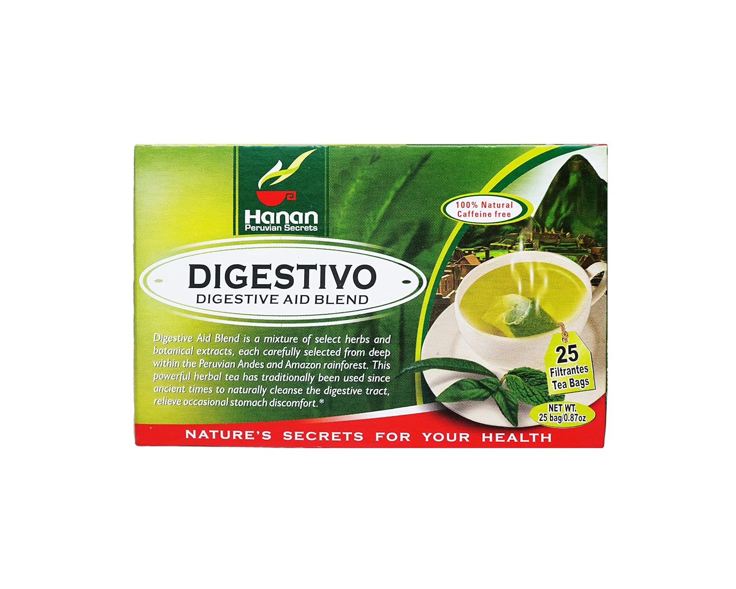 Hanan Peruvian Secrets Digestivo Herbal Tea | 100% Natural Digestive Aid Blend | 25 Tea Bags | Naturally Cleanse the Digestive Tract, Relieve Occasional Stomach Discomfort (3 Pack)