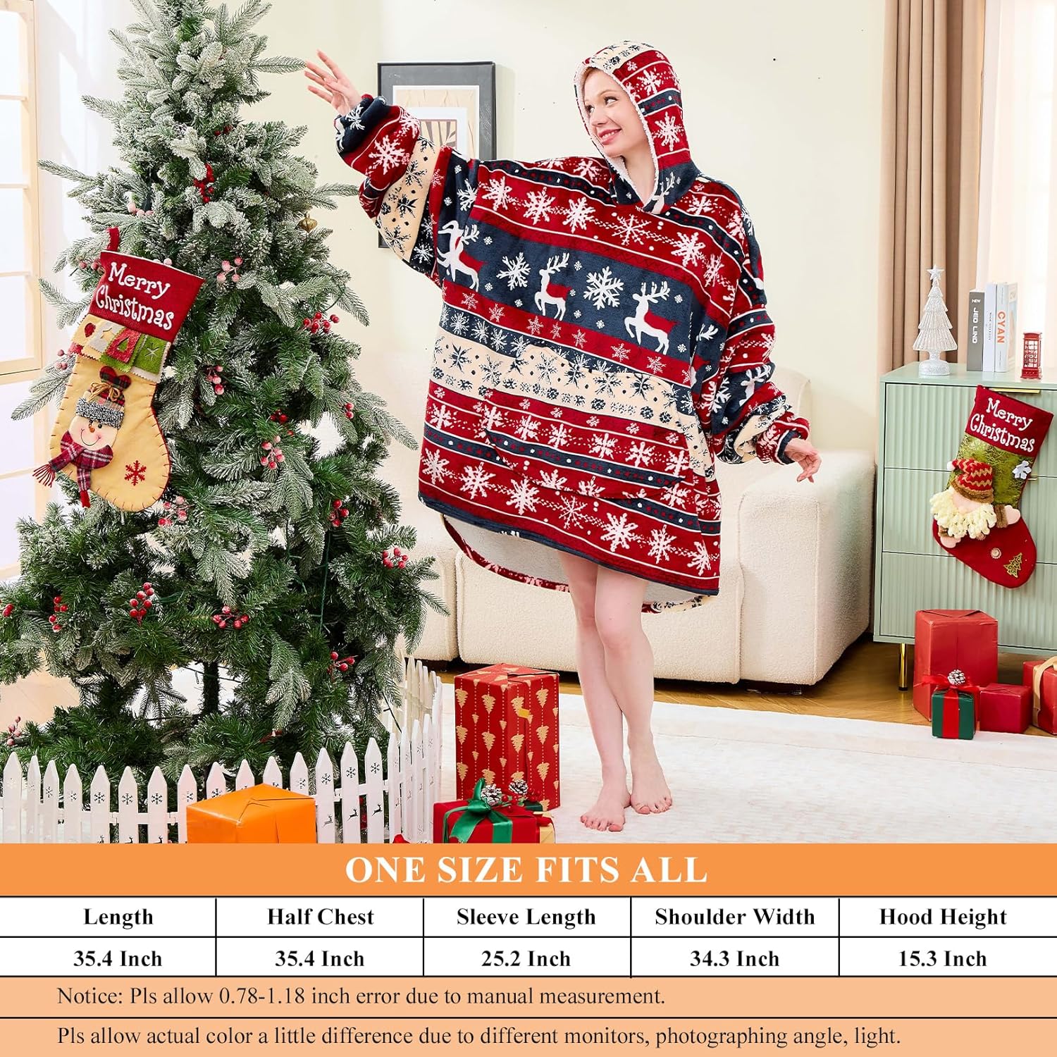 Moinlizy Blanket Hoodie Oversized Wearable Hooded Blanket for Adult Women and Men with Pocket Thick Sherpa Hoodie - Image 3