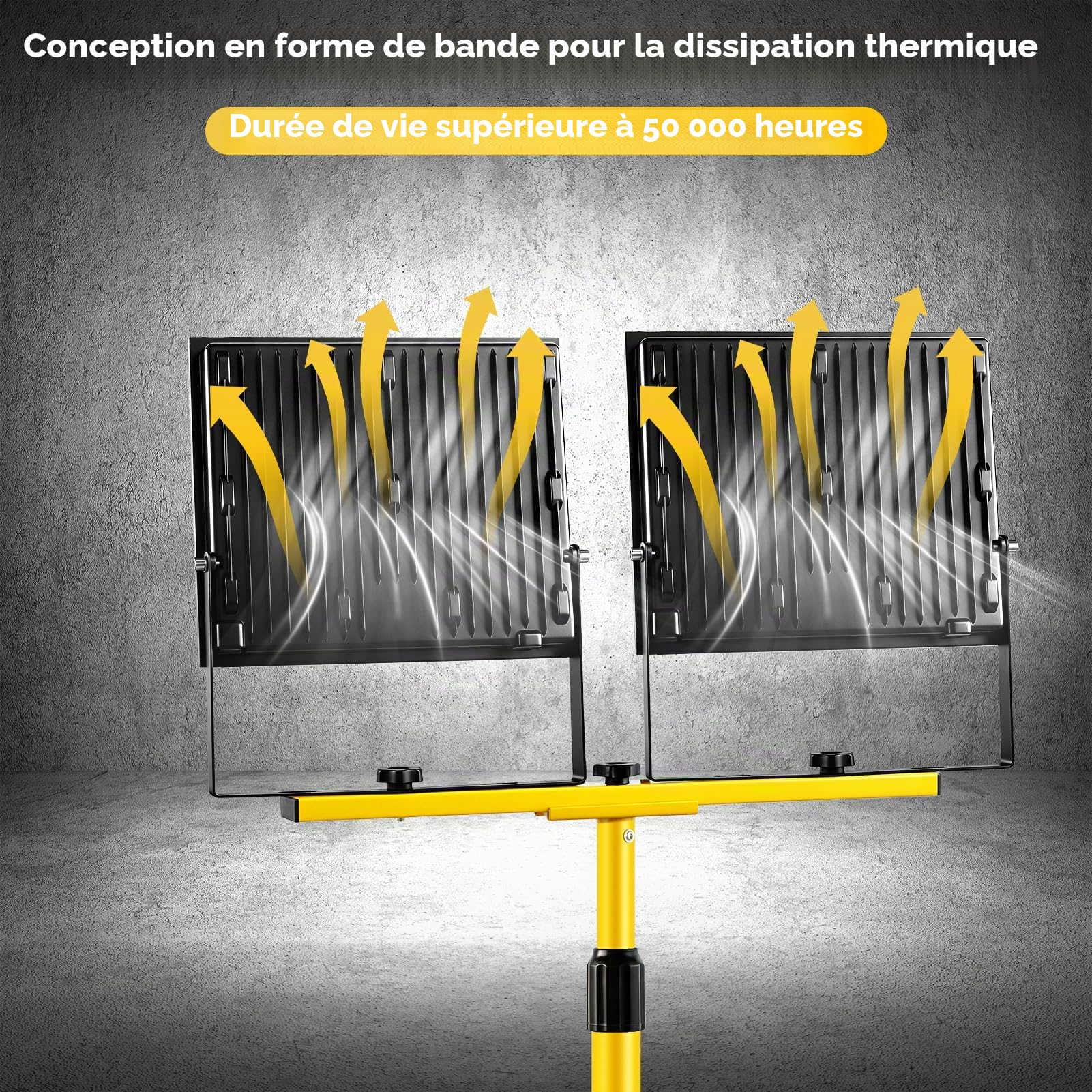 Papasbox Lampe de chantier LED 300 W avec trépied, télécommande, interrupteur et prise | Lampe de chantier 6500 K blanc froid, étanche IP66, intensité variable, pour atelier et chantier