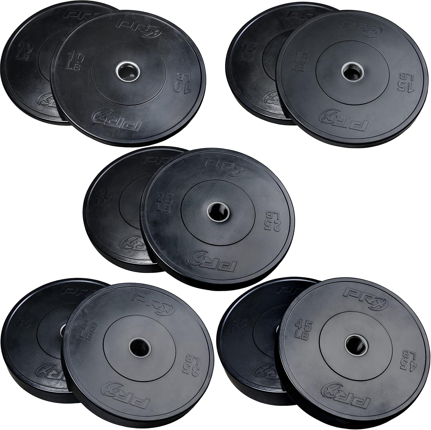 PRx Performance Prime Bumper Plates, Solid Rubber Olympic Weight Plate Pairs with Steel Hub for Weight Lifting Sports Training