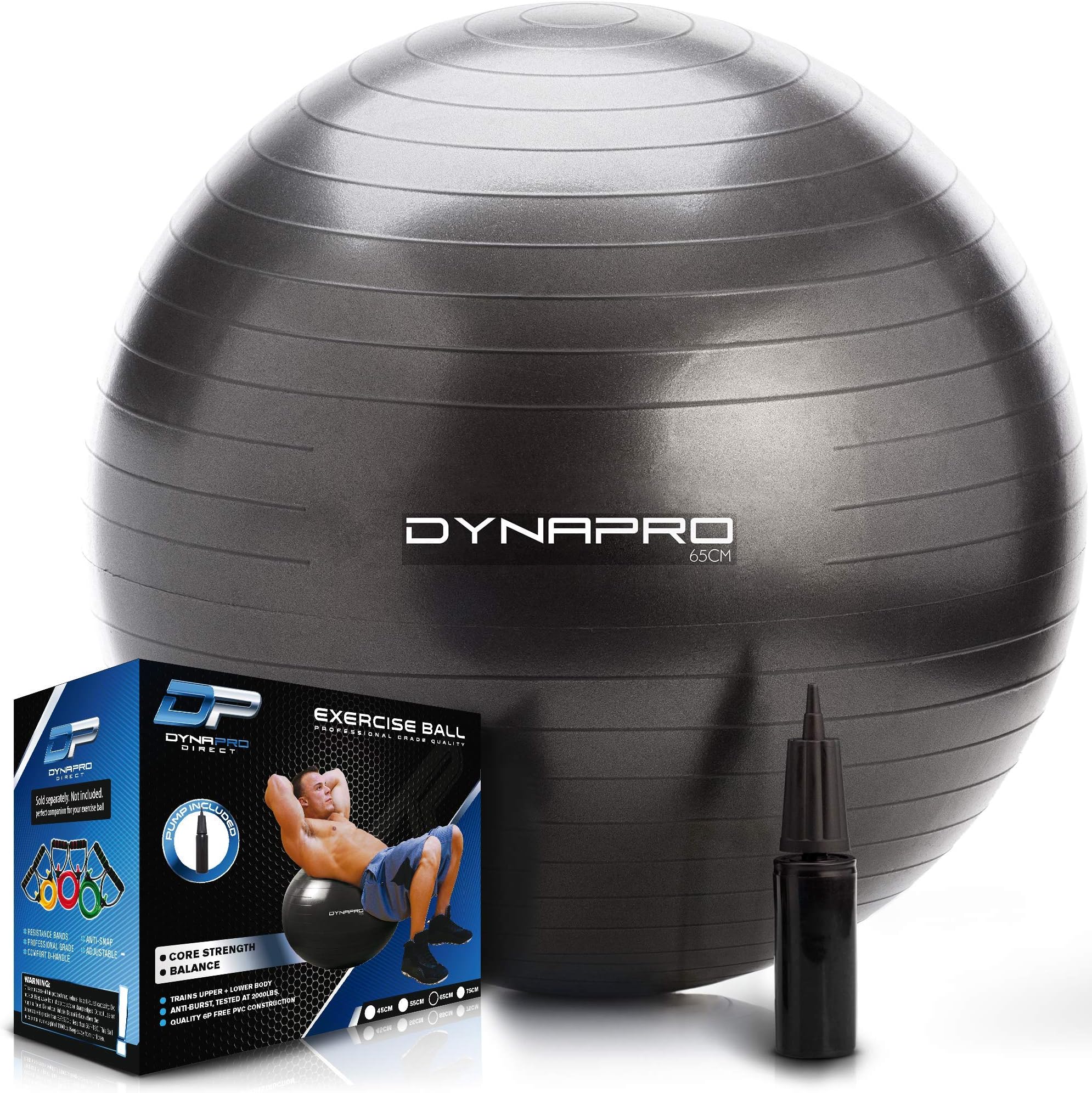 DYNAPROExercise Ball – Extra Thick Eco-Friendly & Anti-Burst Material Supports over 2200lbs, Stability Ball for Home, Yoga, Gym Ball, Birthing Ball, Physio Ball, Swiss Ball, Physical Therapy or