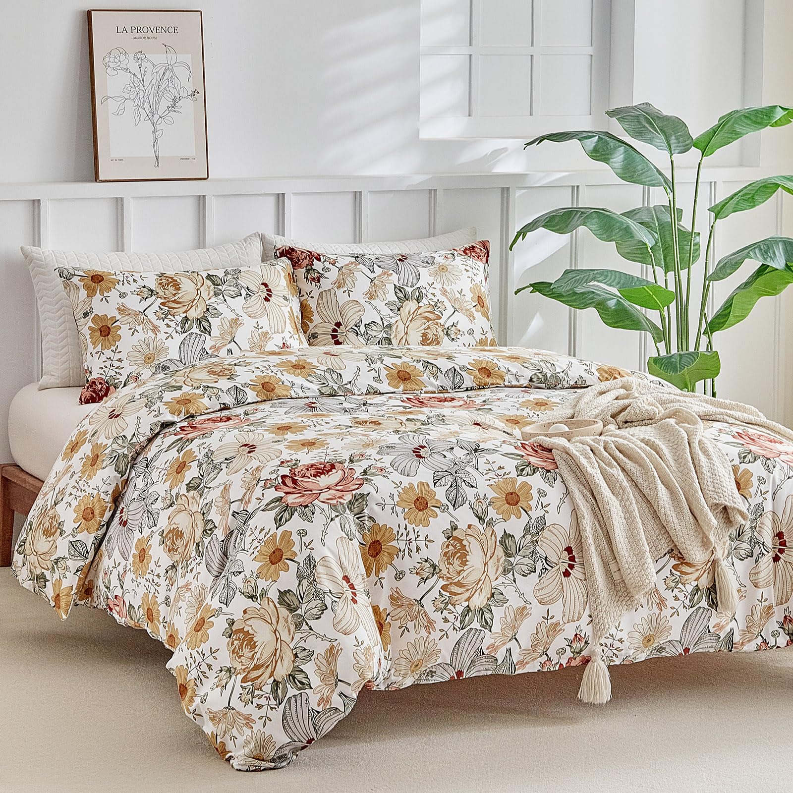 Tokokimo Duvet Cover 220 x 240 cm with 2 Pillowcases 65 x 65 cm – Multi-Coloured Floral Motifs – 100% Microfibre Bedding Set 220 x 240 cm Adult with Zips — image 1