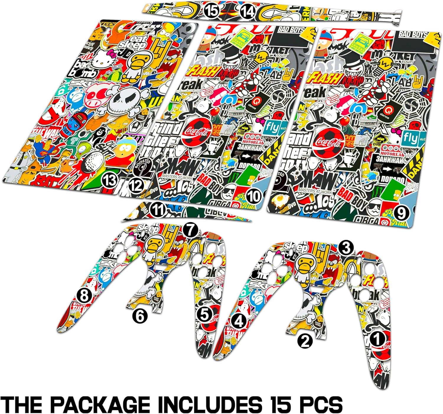 Skin Sticker for Game Console 5 Cover - Sticker Bomb, Compatible with Both Disc Edition & Digital Edition (not Slim Ver) - 2 Controller Skins & Console Skin - No Bubble, Full Protection, Removable - Image 2
