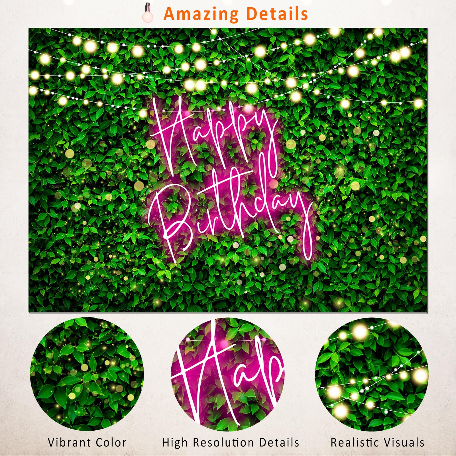 Ayayiya Green Leaves Birthday Backdrop Pink Birthday Decorations,Pink Neon Happy Birthday Backdrops Banner Greenery Grass Photography Background Women Girls Bday Party Supplies Photo Booth Props 7x5ft