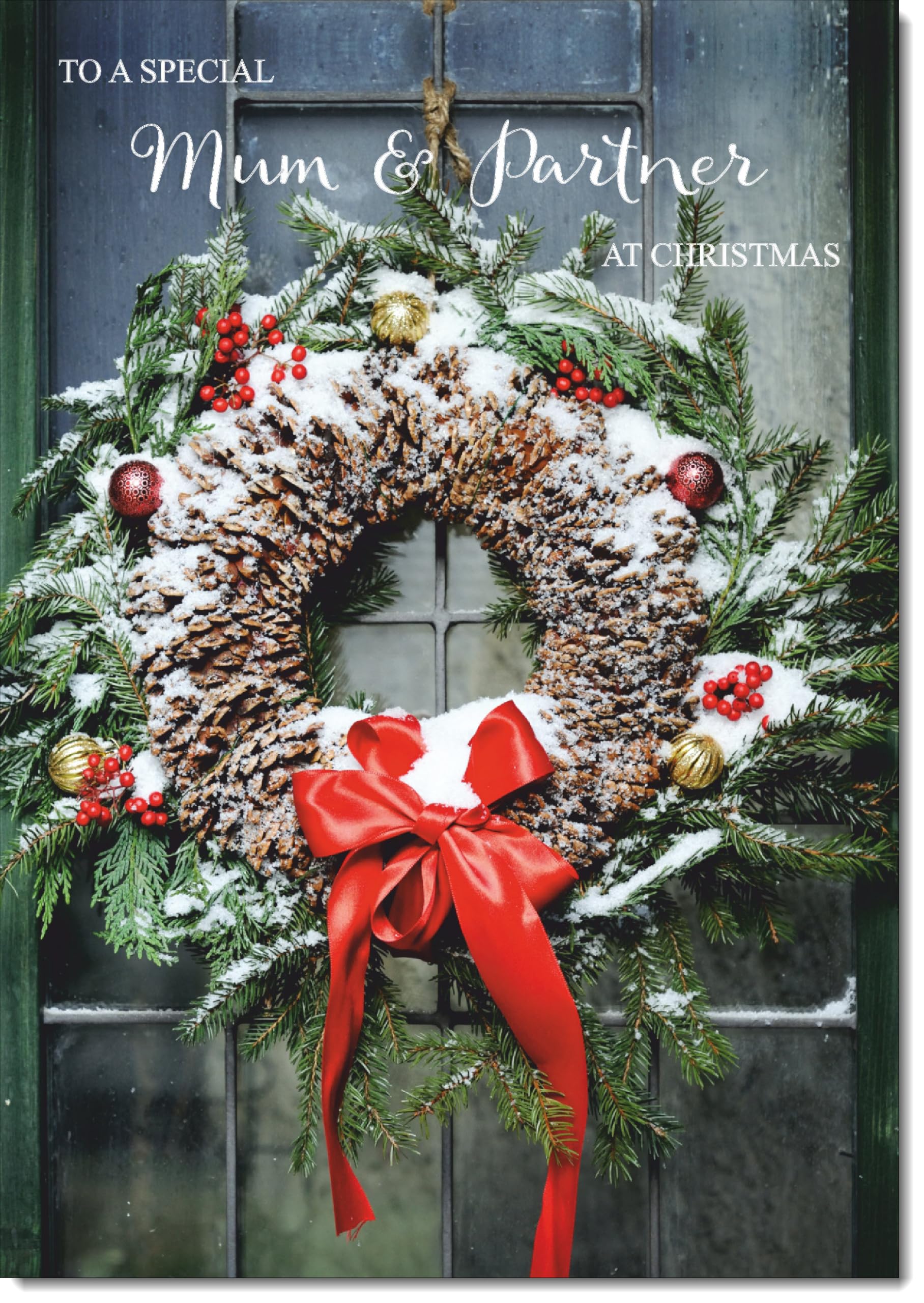 doodlecards Mum and Partner Christmas Card Wreath Large A4 Size Christmas Card for Mum & Partner with Plain Envelope — image 1