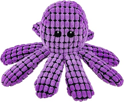 Giftable World 9 Inch Plush Pet Toy Purple Corduroy Octopus with Squeaker and Crinkle Tentacles
