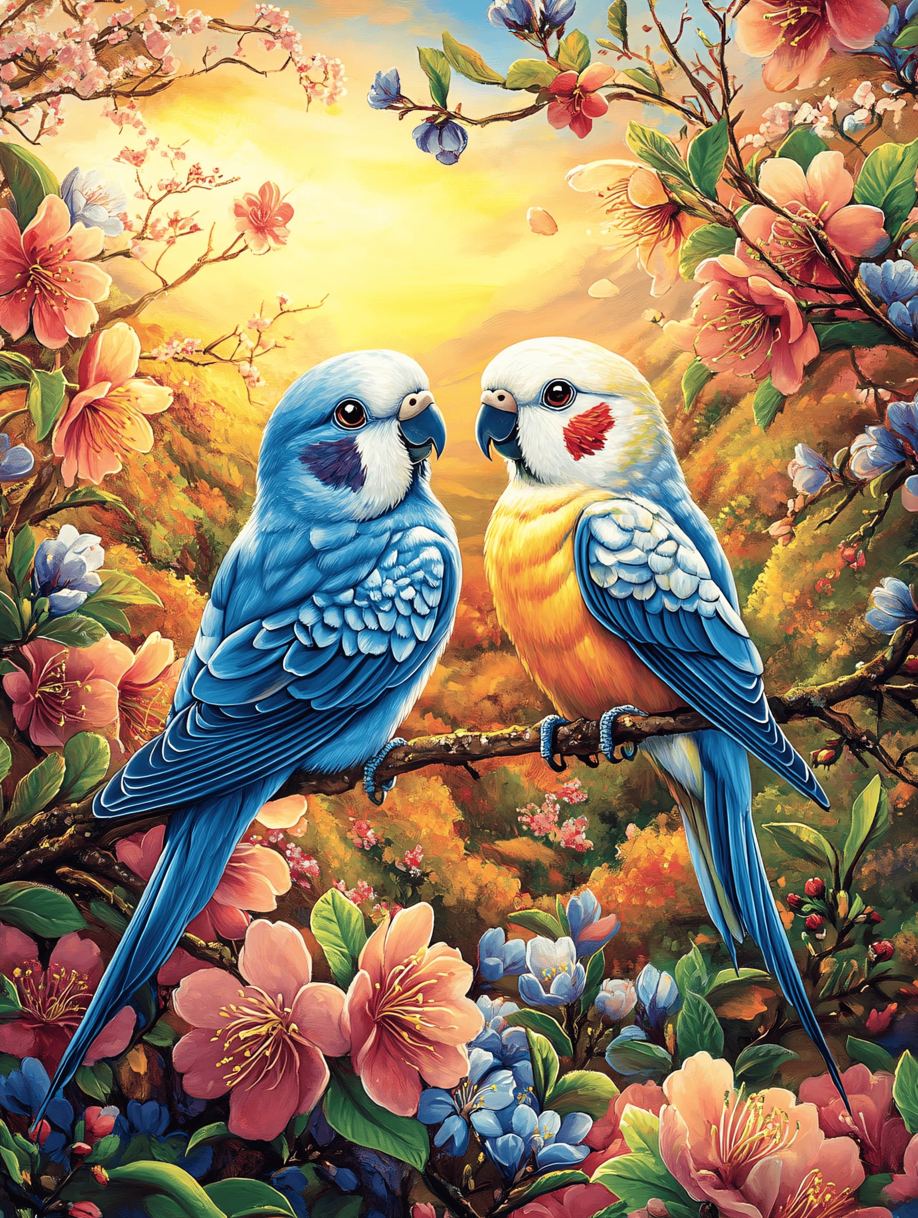 Parrot Couple on Flower Branch 300 Piece Jigsaw Puzzle for All Ages Mitos Fantástico Cuento De Hadas Jigsaw Parent Child Quality Time Vibrant Puzzle Ideal Festival Gift Stylish Home Decor 300 PCS
