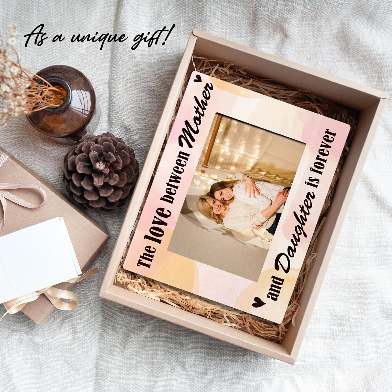 4 X 6 " Mom and Daughter Photo Frame - Love Between Mother and Daughter- Picture Frame With A Wood Stand Behind - Heartwarming Birthday Gift For Mon Mother's Day Gifts Home Office Tabletop Decor - E04 - Image 4