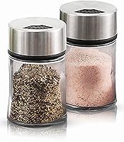 Vista 1 de Salero y pimentero prémium con agujeros ajustables para verter – Juego de 2 – Elegante acero inoxidable y vidrio – Juego de dispensador de especias