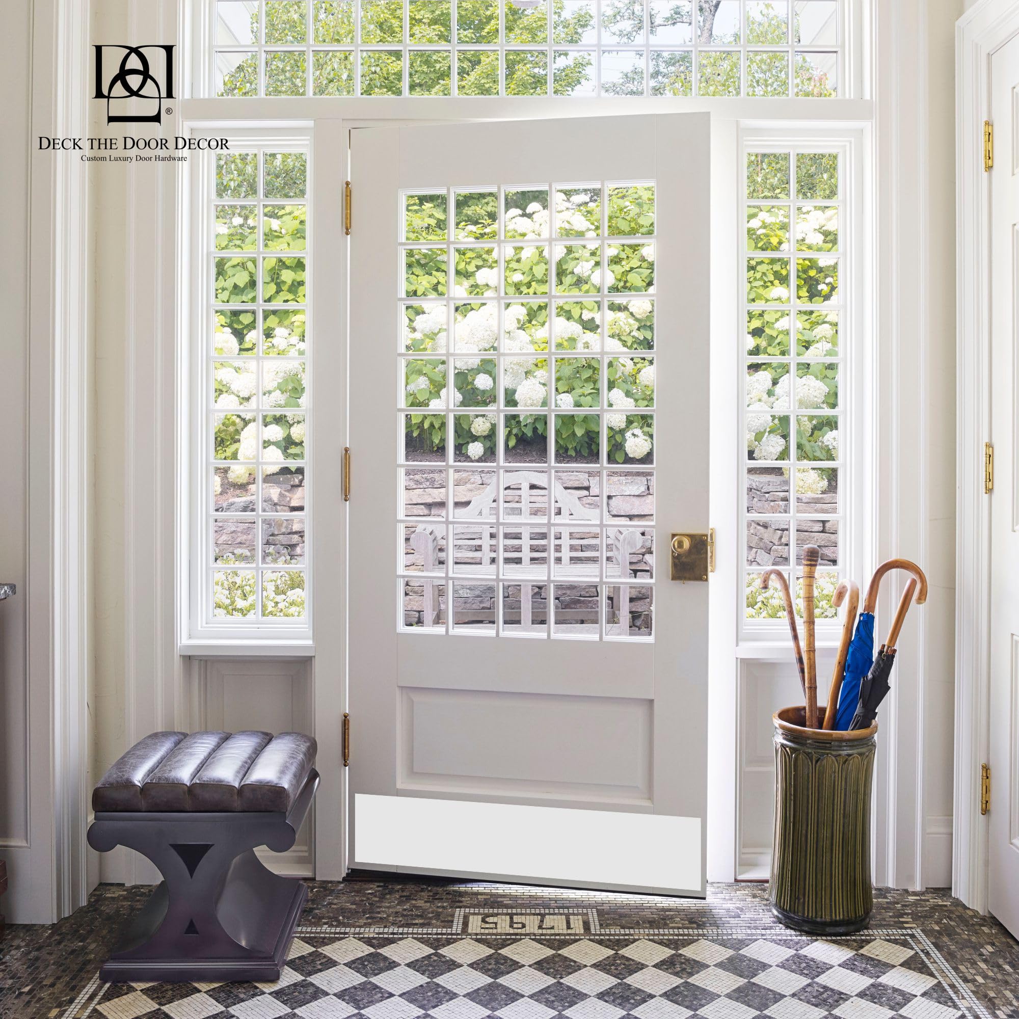 Deck The Door Trittplatte, eleganter Akzent und langlebiger Schutz, eloxiertes Aluminium, inklusive selbstklebender Oberfläche, 20,3 x 86,4 cm, Weiß