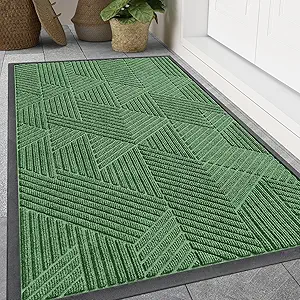 Smiry Front Door Mat Outside Entrance, Heavy Duty Sturdy Natural Rubber Doormat, Trap Dirt and Moisture, Easy Clean Low Profile Welcome Floor Mats for Indoor Outdoor Entry, 47x32 Inch, Green