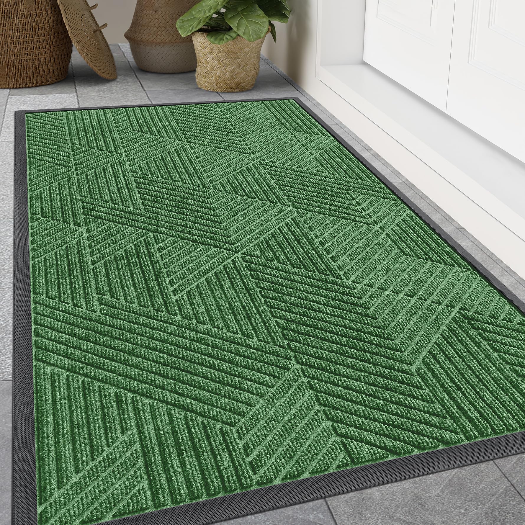 Smiry Front Door Mat Outside Entrance, Low Profile Rubber Doormat, 47x32