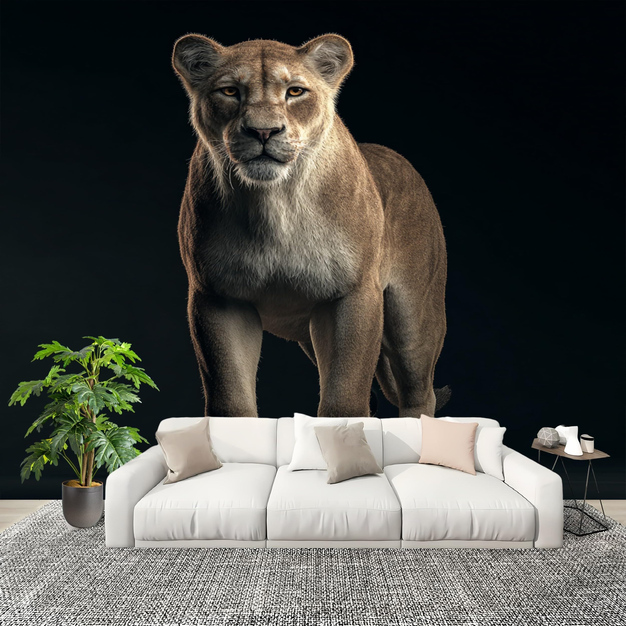 Papier peint intissé lion effaçable pour masquer les imperfections du mur du salon 200x140