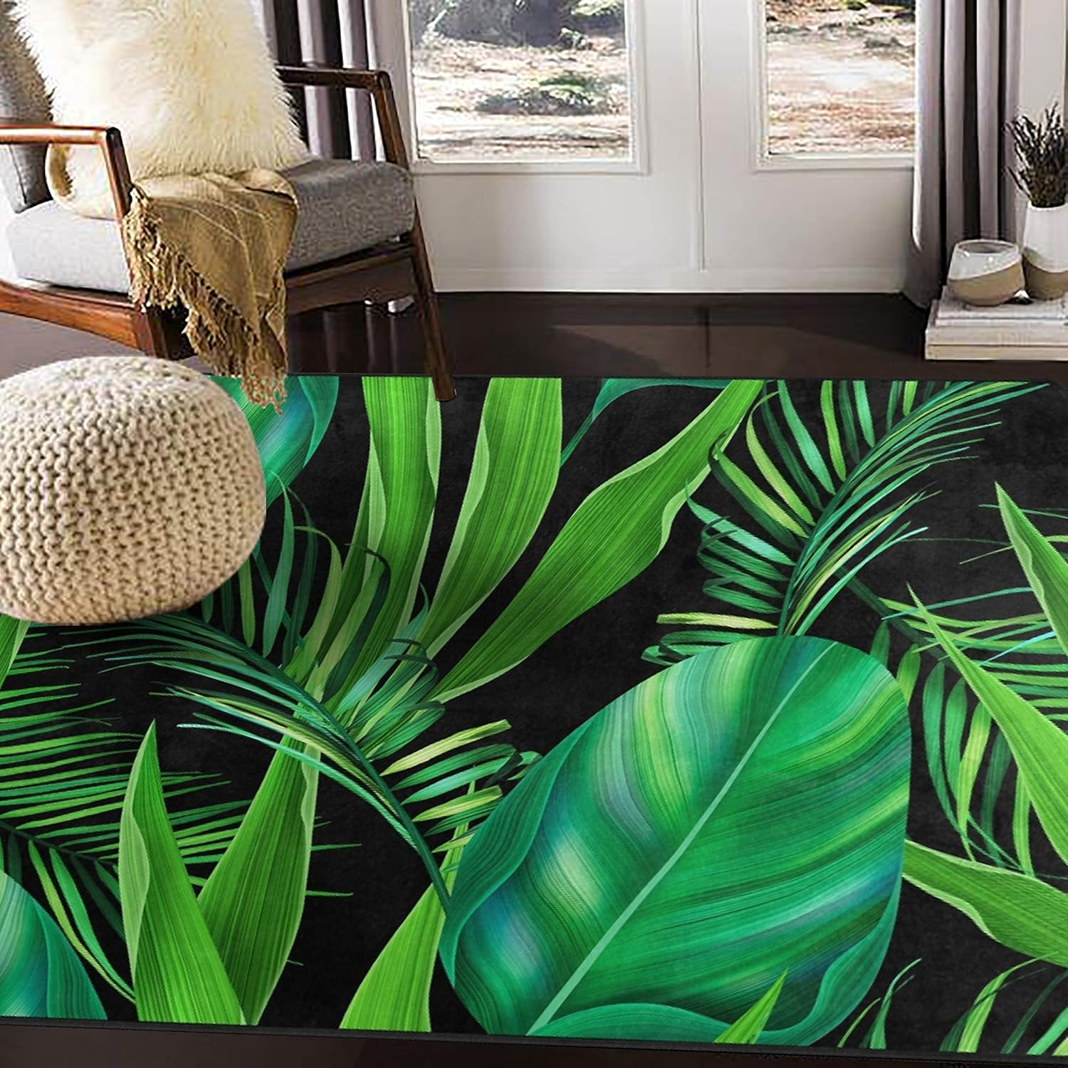 ALAZA Tropical Monstera and Palm Tree Leaves Area Rug Rugs