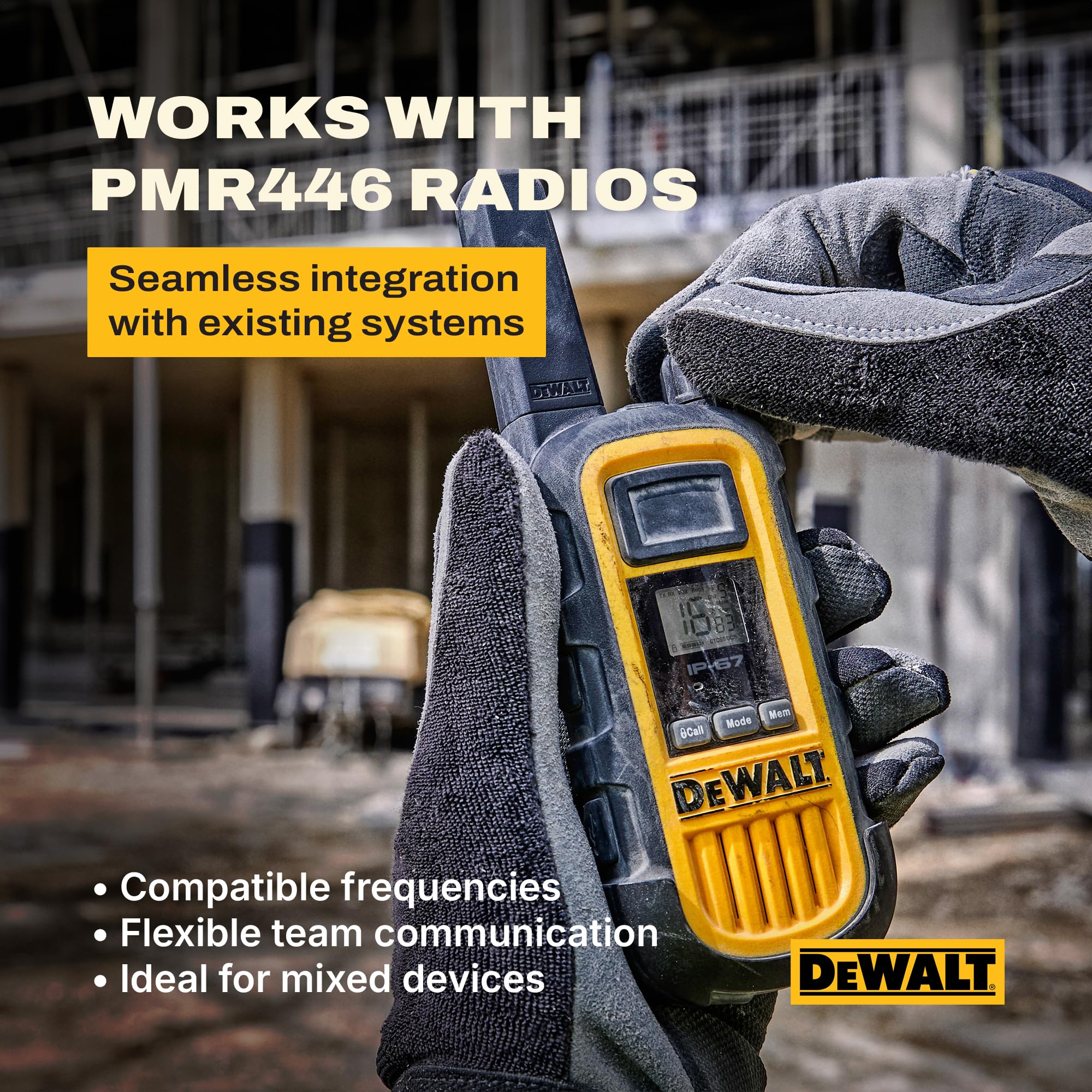 DeWALT Long Range Walkie Talkies for Adults - Professional Rechargeable Walkie Talkies with Charging Dock, VOX Licence-Free Handheld Two Way Radios for Work, Construction & Warehouse Teams. 6 Pack — view 9