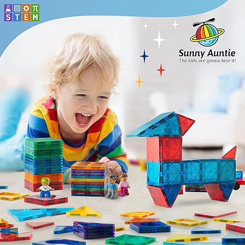 Miniatura 7 de SUNNY AUNTIE Azulejos magnéticos 138 piezas + 4 figuras + funda con cremallera, azulejos magnéticos para niños y niñas de 3, 4, 5, 6, 7, 8 años