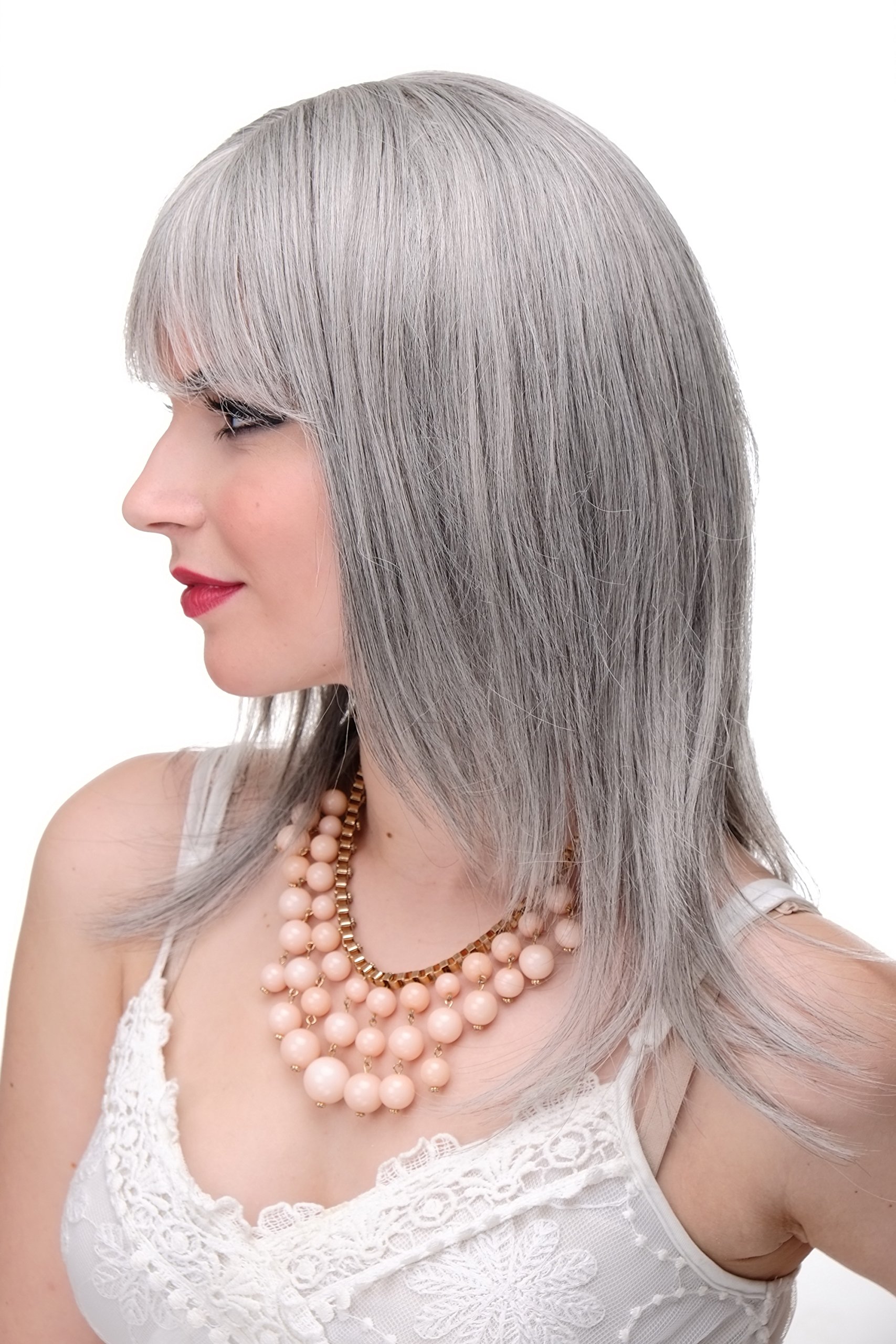 WIG ME UP 3003-51 Lady Quality Wig long medium length naugthy long bangs (can part to side) straight layered silvery grey approx 19,5inch - Image 2