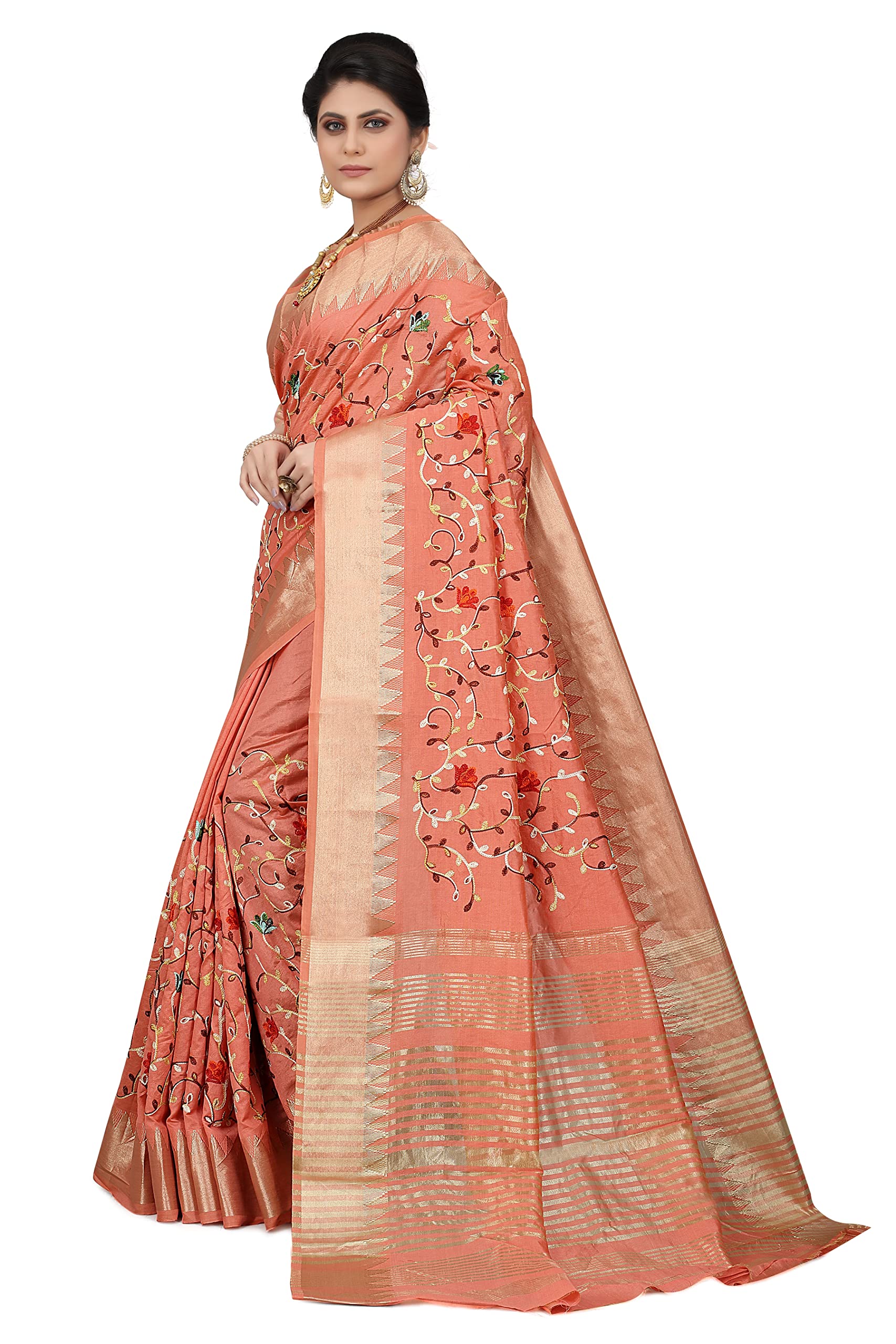 SERONA FABRICS Damen Assam Baumwolle Seide mit goldenem Rand Garn bestickt Banarasi Saree mit Bluse Stück