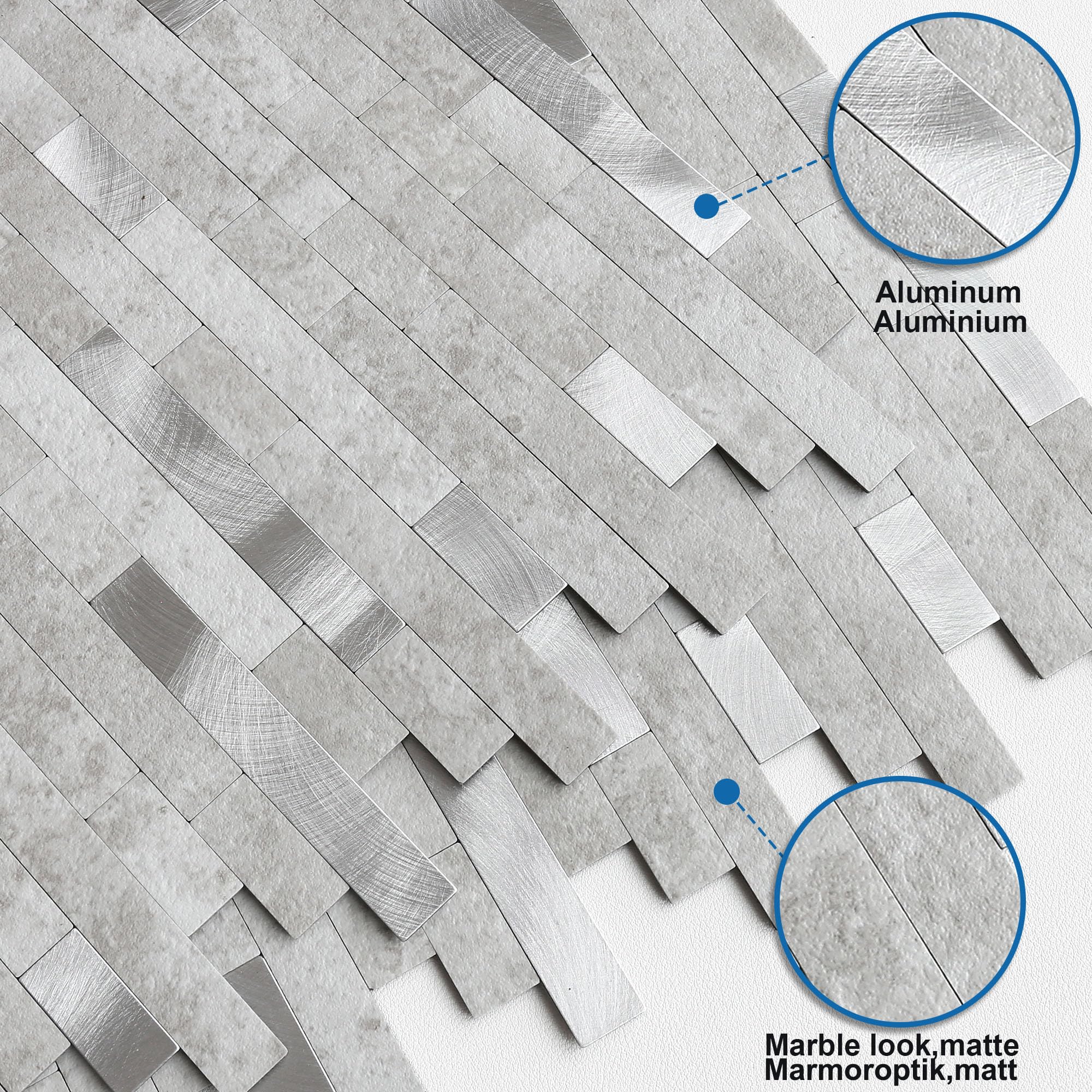 3d Selbstklebende Fliesen Fliesenaufkleber Wandfliese Küche Mosaikfliesen Steinoptik Bad Wasserdicht(10 Matten,Zementgrau)
