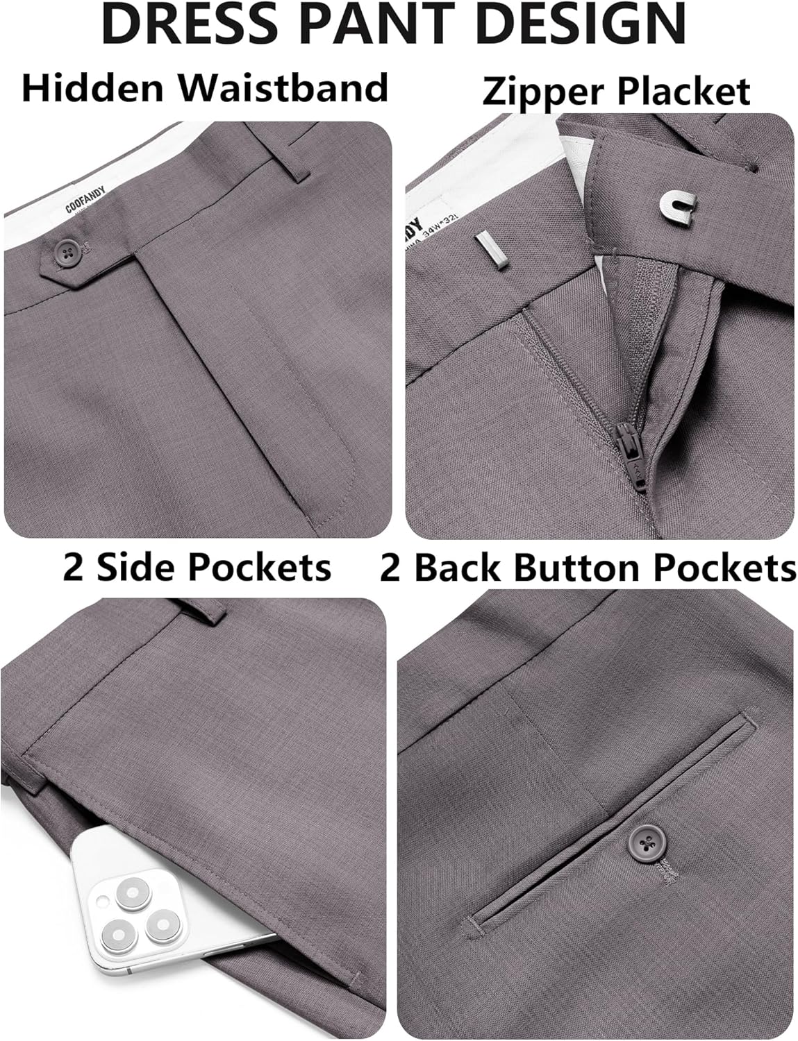 COOFANDY Men's Classic Fit Dress Pants Flat Front Straight Casual Pant Expandable Waist Suit Pant - Image 5