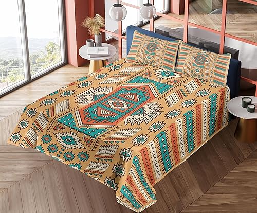 Miniatura 7 de Ambesonne Tribal Sheet Set, Secret Tribe Pattern in Bohemian Style, Fitted and Flat Sheet with Pillowcases Bedding Accent 4 Piece Set, King, Apricot