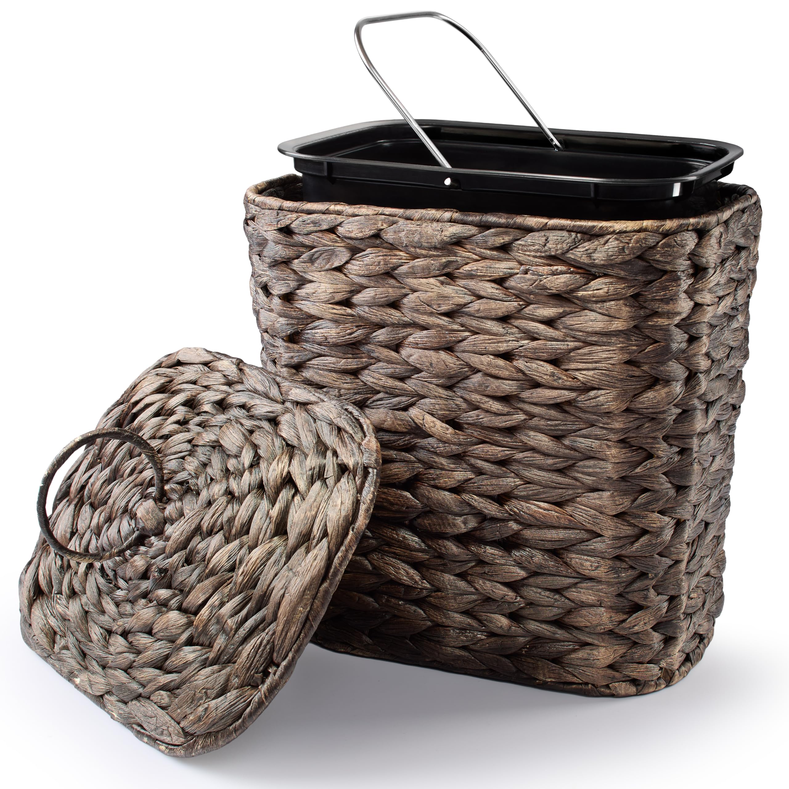 Photo 1 of Tidita 1.5 Gallon Wicker Waste Basket with Lid, Removable Liner, Iron Frame