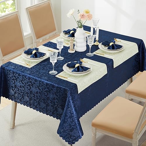 Miniatura 7 de HommxJF Mantel cuadrado de damasco jacquard con diseño de ondas, 52 x 52 pulgadas, mantel lavable para mesa de comedor, fiestas de bufé y campamento