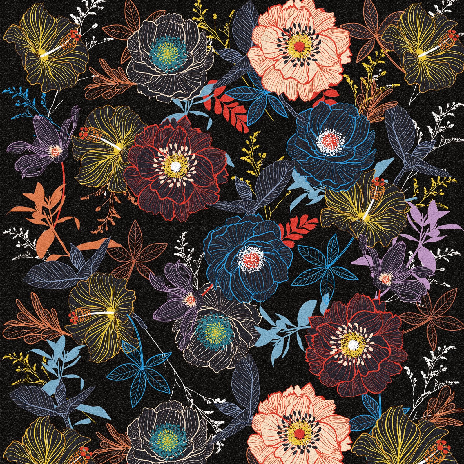 Black Floral Wallpaper,44 x 300cm Colorful Flower Peel and Stick Wallpaper Blue Orange Yellow Flower Leaf Plants Wall paper Self Adhesive Furniture Wrap for Living Room,Bathroom,Drawer,Cabinets โ image 1