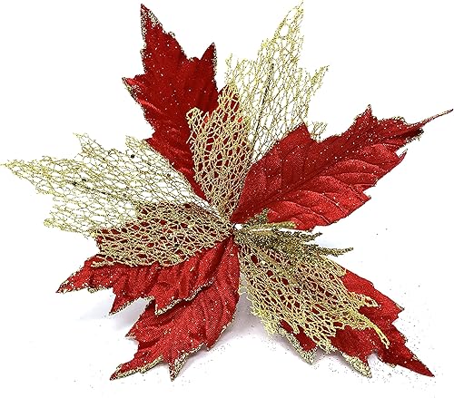 Miniatura 7 de allgala 6 unidades de flores artificiales de Navidad con purpurina y lentejuelas decoradas de tela de Pascua con clips, rosa desvanecido-XF93305