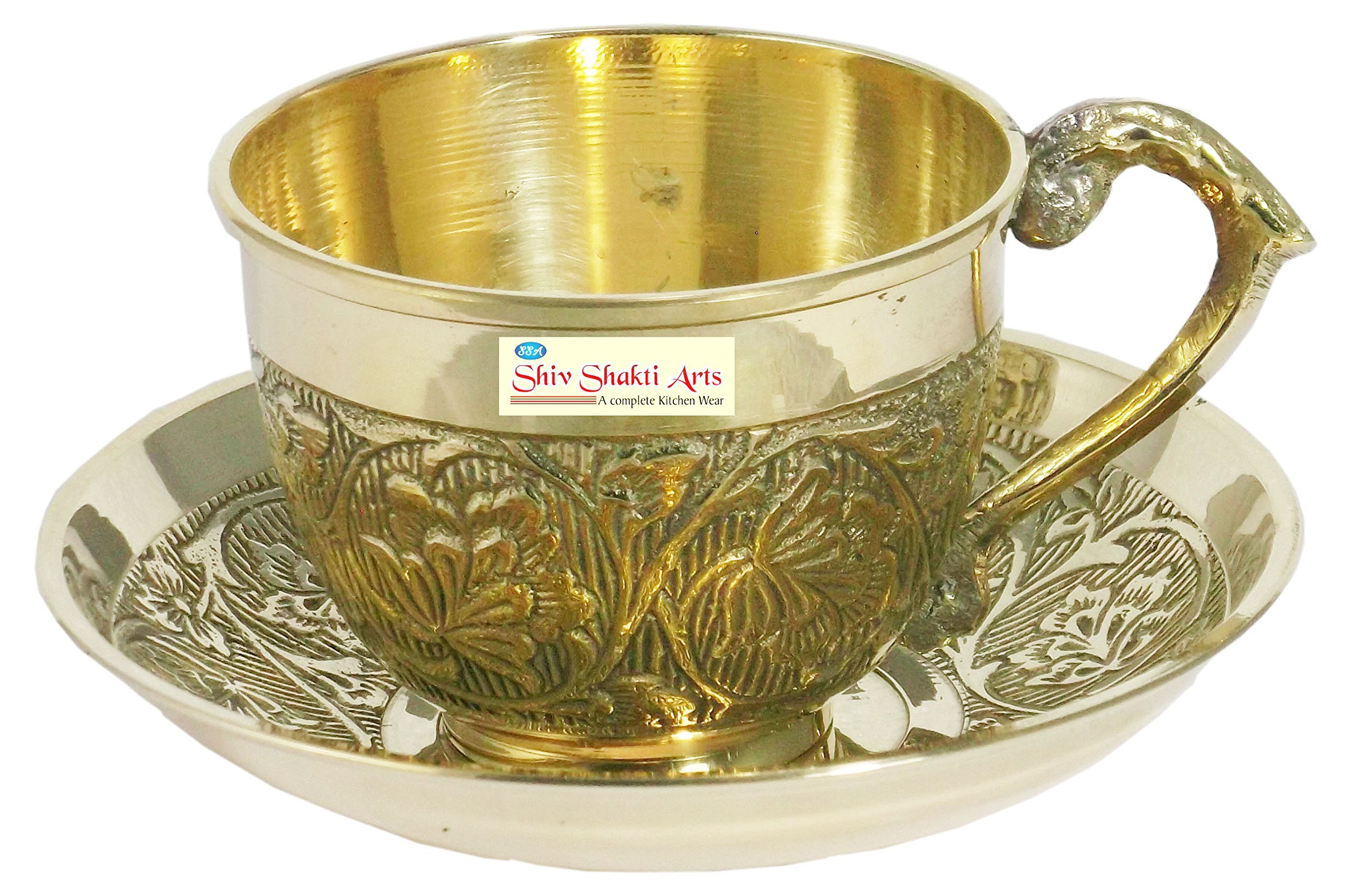 SHIV SHAKTI ARTS Handmade Brass Tea Cup And Saucer Sets Capacity 150 Ml