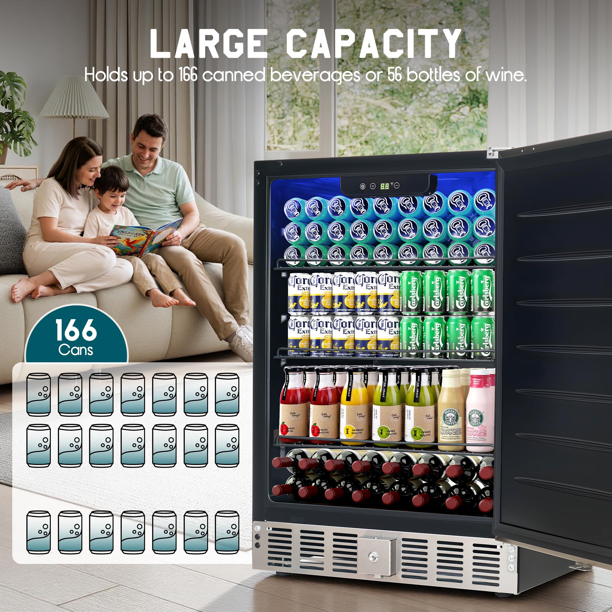 Albott 24 Inch Outdoor Beverage Fridge, 5.0 Cu.Ft Beverage Refrigerator Holds 166 Cans, 32-50°F Drink Cooler with IPX4 Waterproof Design, Auto-Defrost, Build-In or Freestanding for Patio & Backyard on Fridge.com