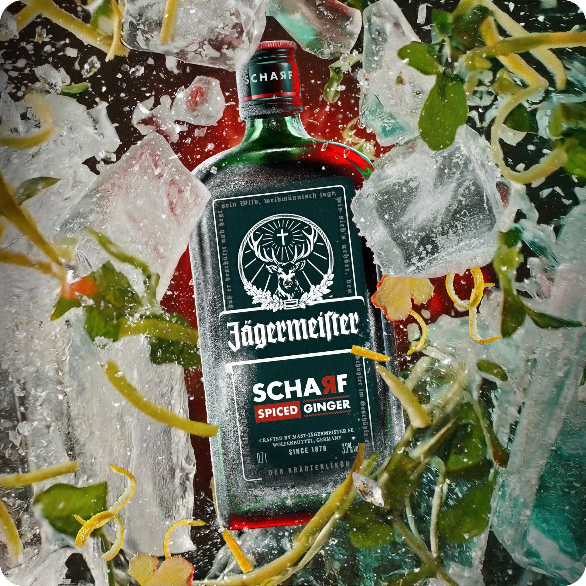 Jägermeister Scharf – 6 x 0,7l Premium Kräuterlikör - 33% Vol. | Hot Shot mit 56 erlesenen Kräuter – Im Eichenfass gelagert – Das Original aus Wolfenbüttel