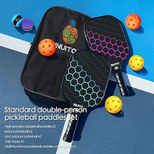 Miniatura 5 de Juego de 2 palas de pickleball, palas de pickleball de 0.630 in de grosor con bolsa de pickleball. Juego de 2 palas de pickleball grandes para