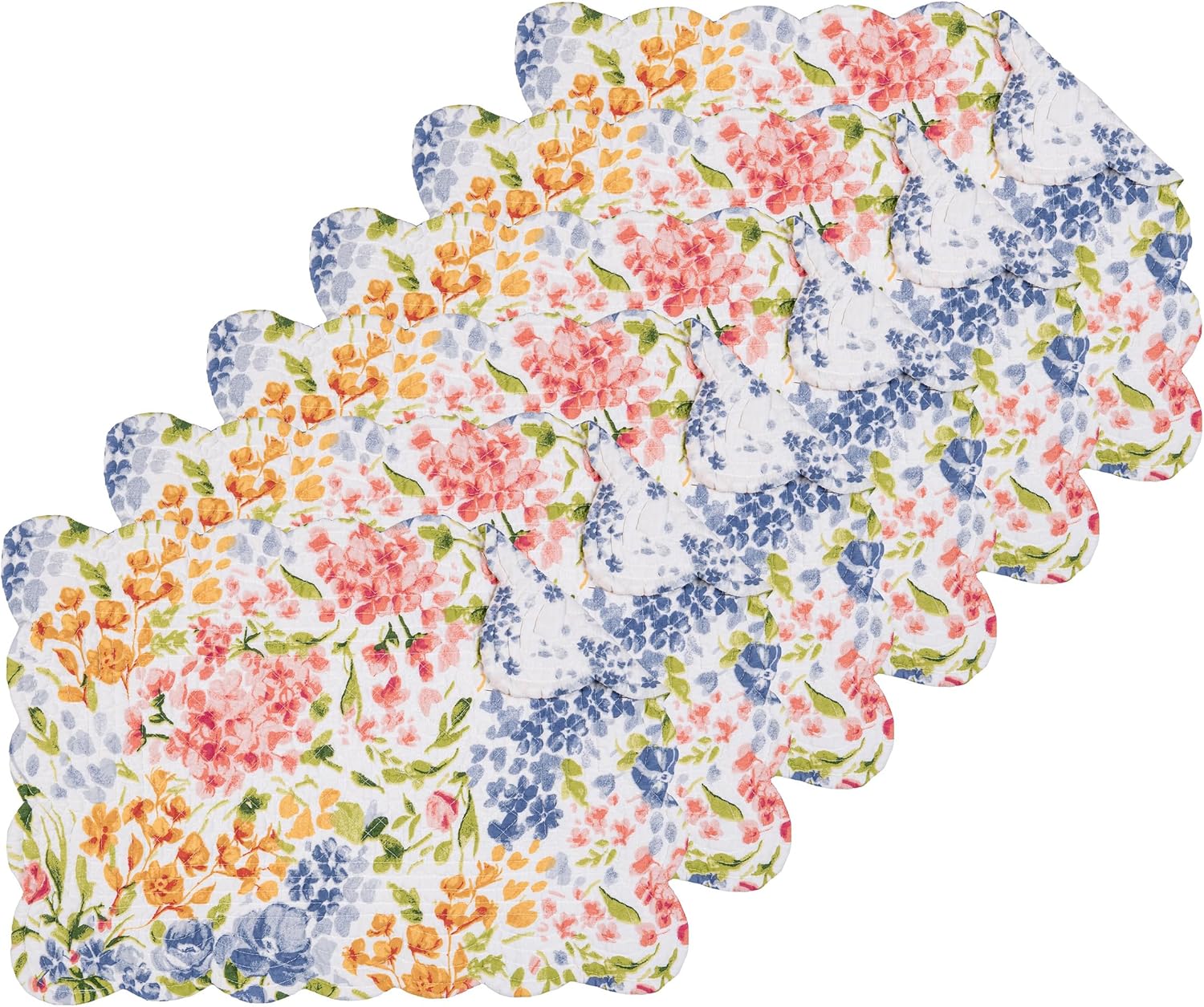 C&F Home Florian Watercolor Flowers 100% Cotton Set of 6 Placemats 13" x 19" Versatile Spring Springtime Botanical Home Kitchen Dining Dinner Table Tabletop Reversible Machine Wash Decor Decoration