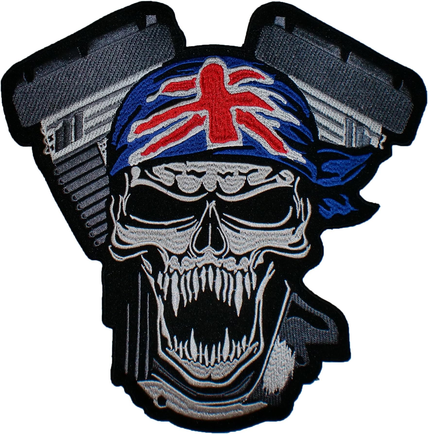 10" Skull Rider Ghost V Twin Motor Union Jack Back Patch Xl