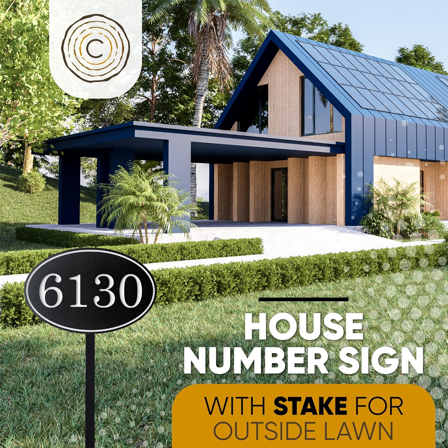 Carvature House Number Sign for Yard, Personalized Address Plaque with Stake for Outside Lawn, Home Address Yard Sign with 18” Stake Made of Rustproof All-Weather Polyethylene (Choose from 2 Sizes)