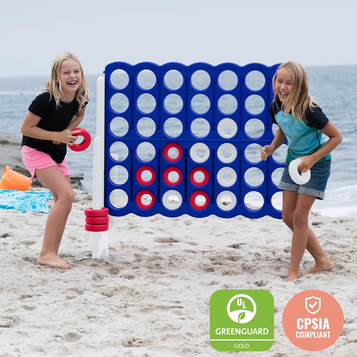 ECR4Kids Jumbo 4-to-Score Giant Game with 42 Rings and Reset Sliders, Kids Games, Red/White/Blue