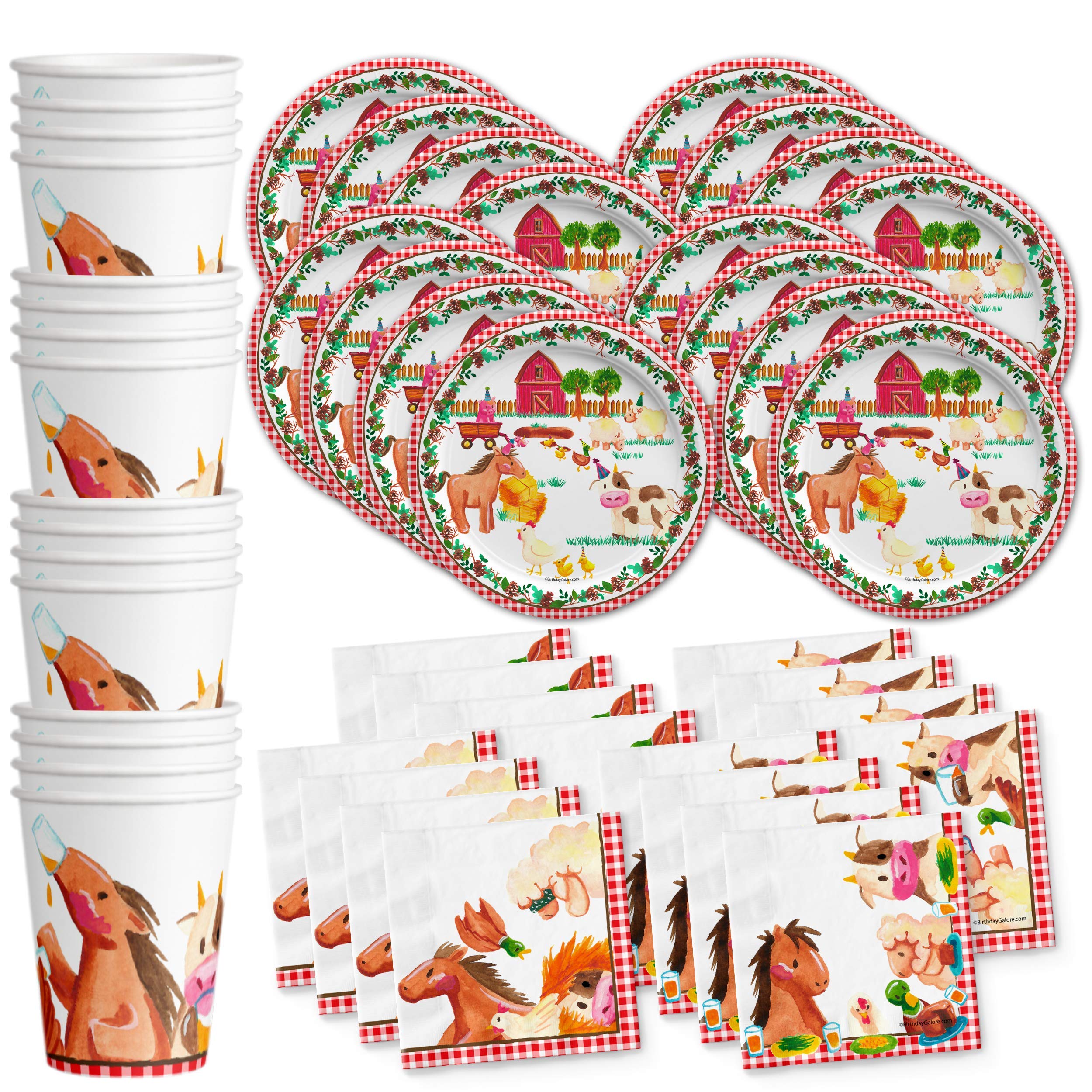 Barnyard Farm Animals Vintage Birthday Party Supplies Set Plates Napkins Cups Tableware Kit for 16