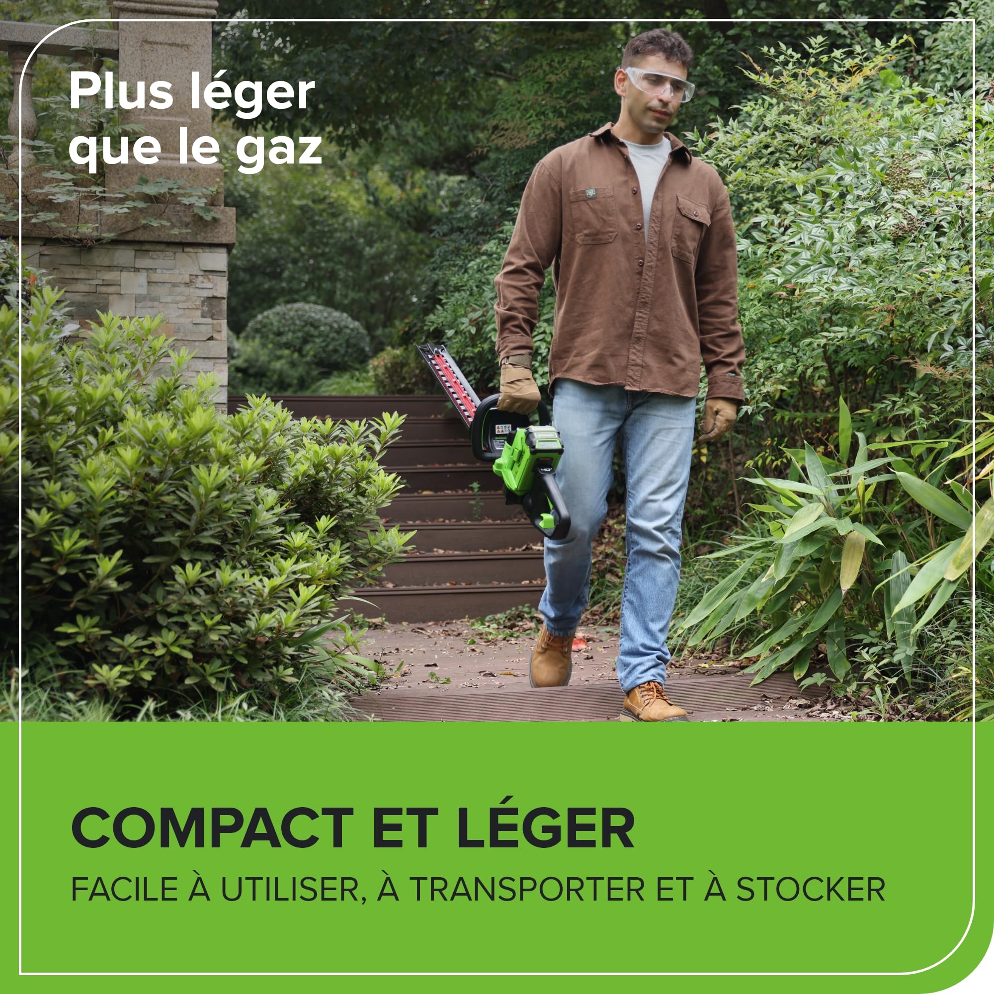 Greenworks Taille-haie sans Fil 66cm Lame à Double Action, Moteur Brushless Coupe jusqu'à 28 mm d'Épaisseur, 3400 SPM sans Batterie 40V et Chargeur GD40HT66