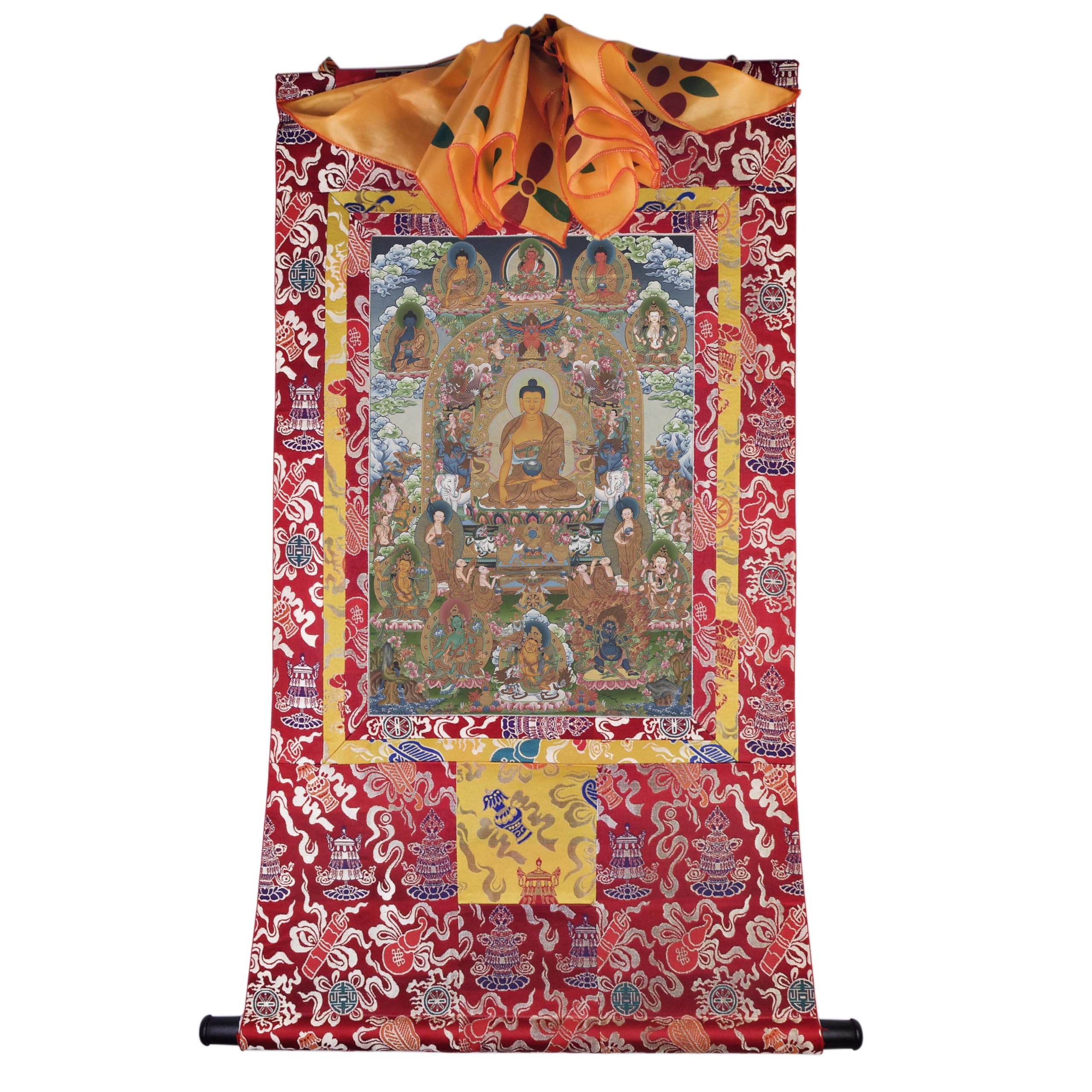 Gandhanra Tibetische Thangka-Kunst–Shakyamuni Thangka–Hochauflösender Digital-Giclée-Druck und doppelt handgerahmt - Buddhistische Wandbehang-Tapisserie - 47" x 32"