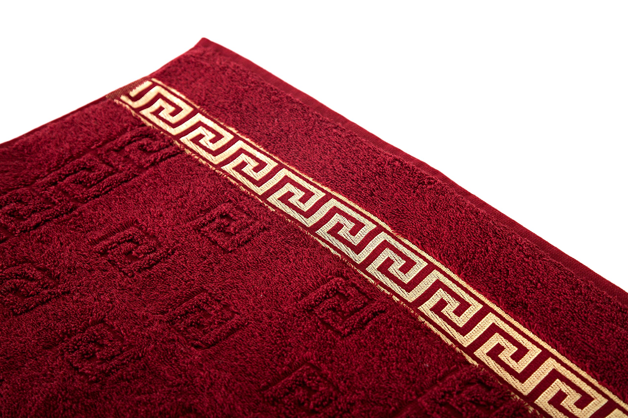 Arle-Living Luxus Medusa Serviette en Coton Jacquard avec Impression Medusa et Bordure dorée 100% Coton Bordeaux en Lot de 4 50x90 cm