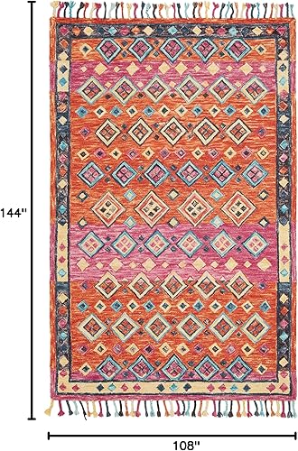 Miniatura 9 de SAFAVIEH Aspen Collection APN138A - Alfombra cuadrada de 3 pies color naranjafucsia hecha a mano, estilo bohemio, con borlas trenzadas, de lana de