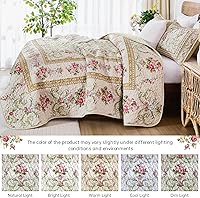 Vista 3 de Anibedding Quilt Set King Size, Red Floral Pattern Quilts Bedspread,Soft Microfiber Lightweight Retro Bed Cover for All Season(King, 104"x90")