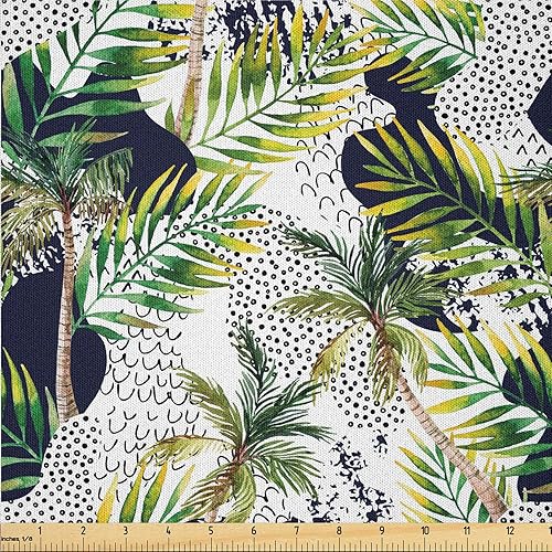 Miniatura 9 de Ambesonne The Yard, Pop Art Inspirations, Siluetas exóticas de hojas de palmera, colores ondulados, tela de microfibra para artes y manualidades,