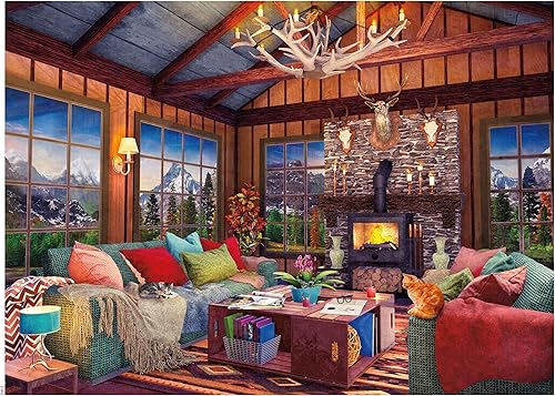 Ceaco - Rustic Lodge - Cozy Fire - Rompecabezas de 1000 piezas, 27 x 20