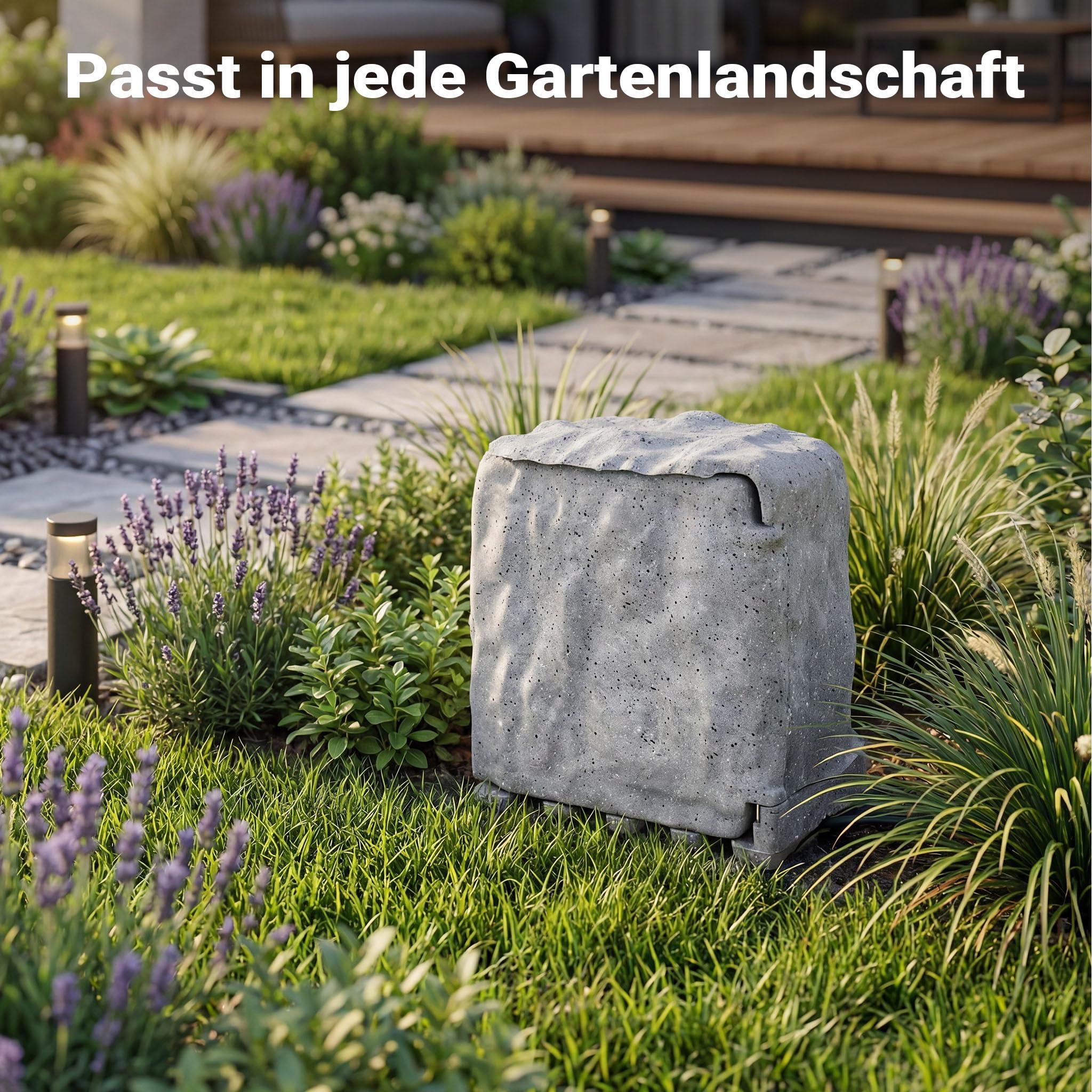 Wiltec Presa multipla per esterno 4 prese cavo 5m Multipresa da giardino effetto pietra, protezione IP44